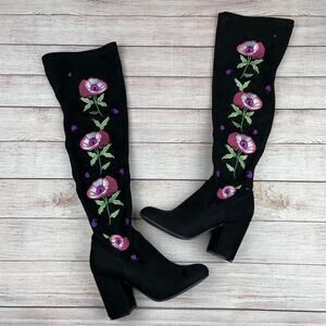 Carlos Santana Black Embroidered Floral Boots sz 7.5